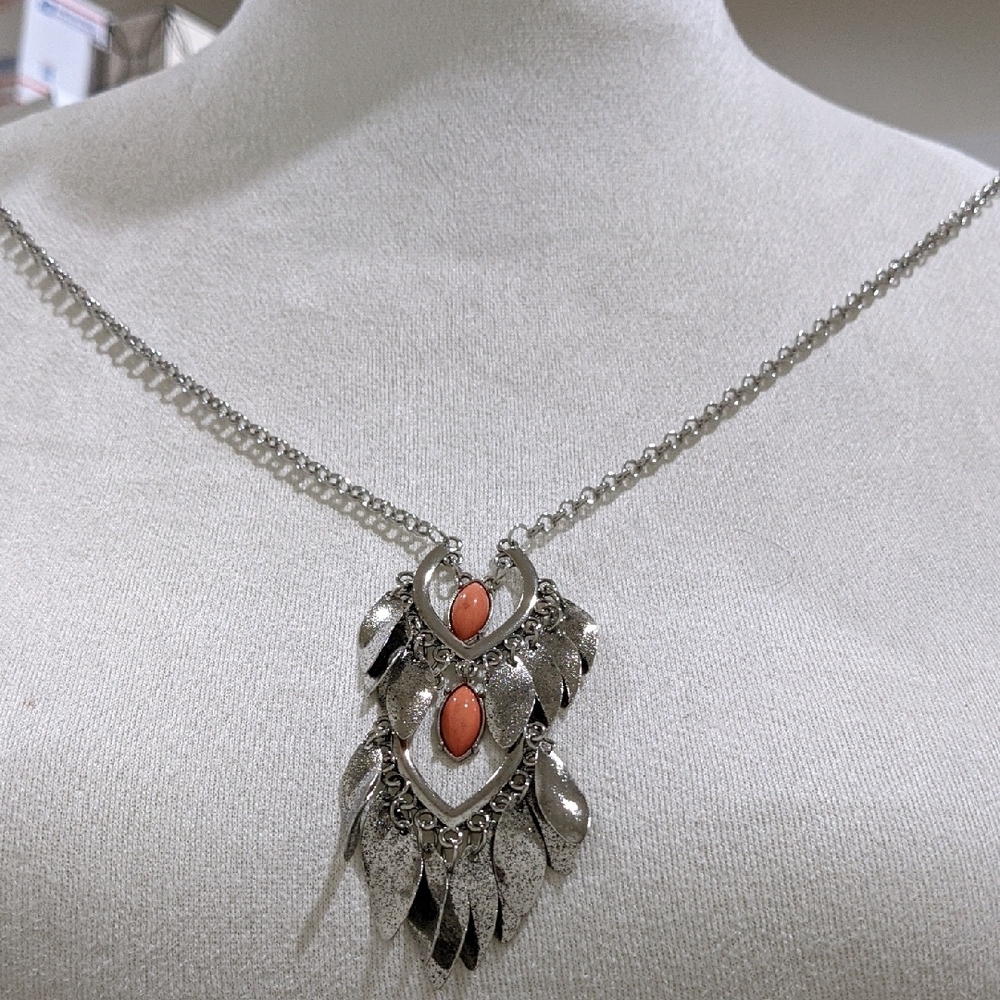 Silver and Coral Pendant Necklace